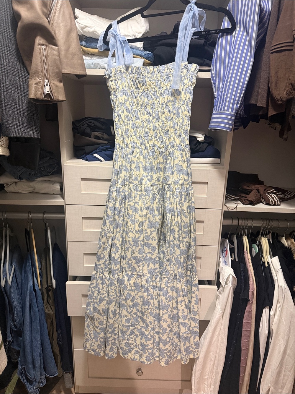 En Saison Blue & Cream Floral Smocked Maxi Dress